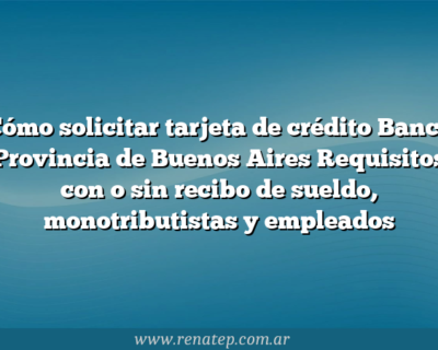 Cómo solicitar tarjeta de crédito Banco Provincia de Buenos Aires  Requisitos con o sin recibo de sueldo, monotributistas y empleados