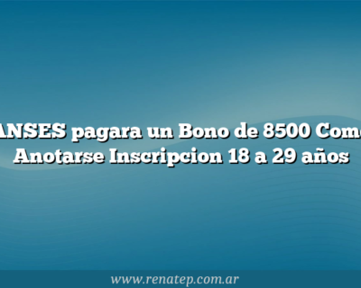ANSES pagara un Bono de 8500 Como Anotarse  Inscripcion 18 a 29 años